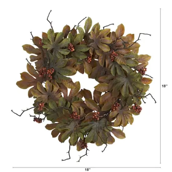 24" Fatsia & Berries Autumn Wreath {3}
