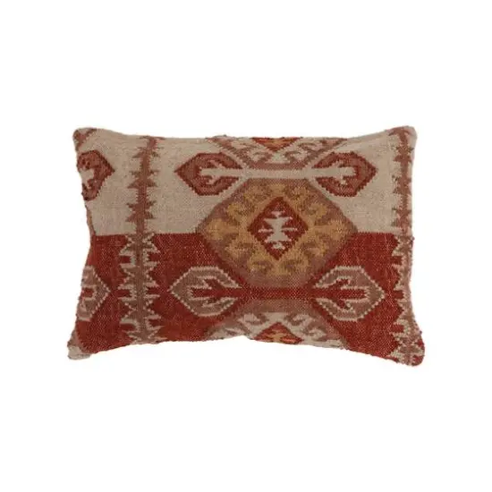 Aztec Pattern Woven Wool Blend Kilim Lumbar Pillow {1}