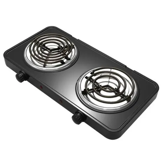 MegaChef Matte Black Electric Portable Lightweight Dual Coil Burner Cooktop Buffet Range {8}
