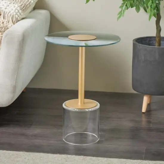 22.5" Clear Acrylic Accent Table with Elevated Base & Gold Stand {3}