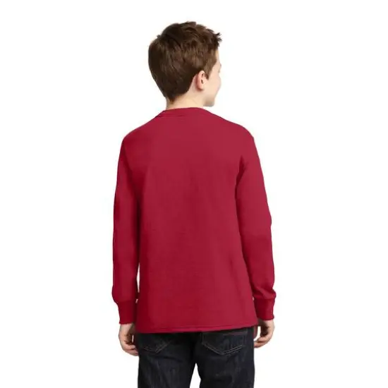 Port & Company&reg; Youth Long Sleeve Core Cotton T-Shirt Red {5}