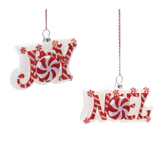 Peppermint Joy & Noel Glass Ornament Set {6}
