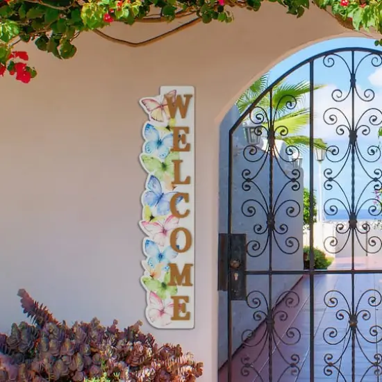 Glitzhome&reg; 42" Wood Butterfly WELCOME Porch Sign {5}