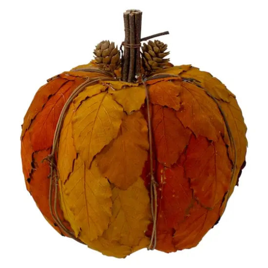 7.5" Orange & Brown Fall Harvest Tabletop Pumpkin {1}