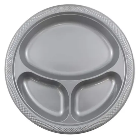 JAM Paper 10.25" Divided Plastic Party Plates, 20ct. Silver {1}