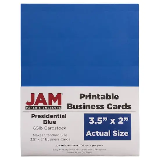 JAM Paper 3.5" x 2" Printable Business Cards, 100ct. Presidential Blue {1}