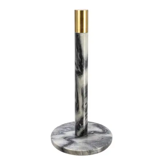 Hello Honey&reg; 12" Modern Marble with Brass Detail Paper Towel Holder Gray {5}