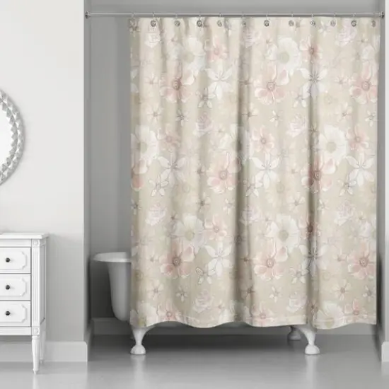 Watercolor Florals Shower Curtain Tan {3}