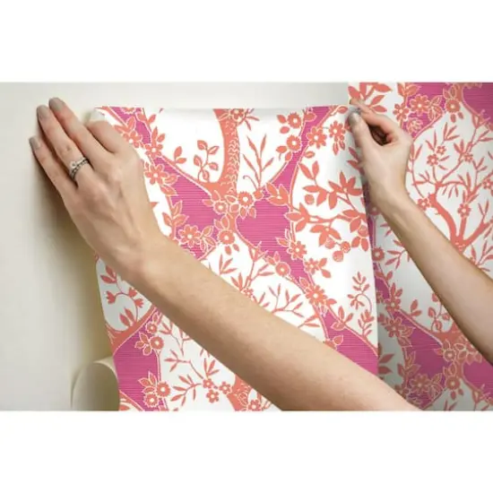 RoomMates Tree & Vine Ogee Peel & Stick Wallpaper Pink and orange {8}