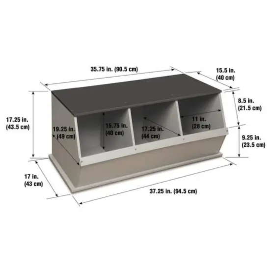 Badger Basket 3 Bin Stackable Storage Cubby Light Gray/Dark Gray {12}