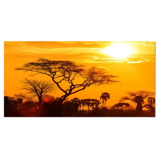 Designart - Orange Glow of African Sunset - Extra Large Wall Art Landscape {1}