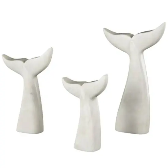 White Marble Whale Tail Sculpture Set {1}