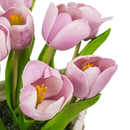 10" Tulip Bouquet in White Basket Mauve {5}