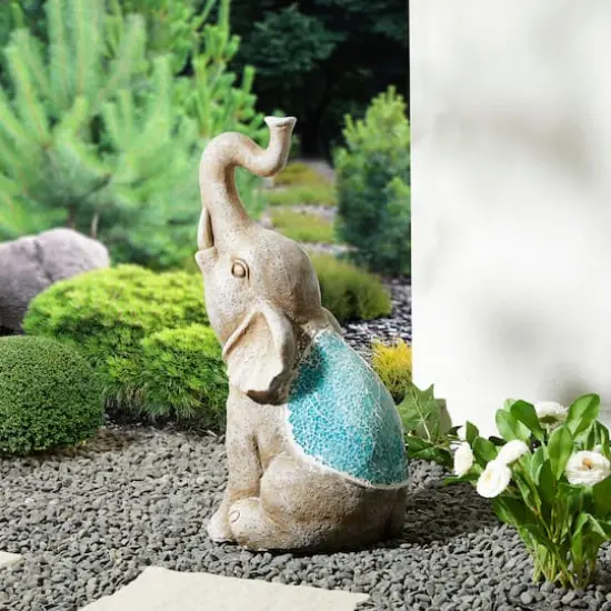 Glitzhome&reg; 18" Faux Granite & Mosaic Sitting Elephant Statue {4}