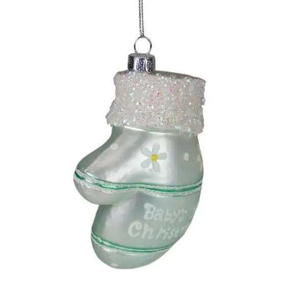 Mint Green Baby's 1st Christmas Mitten Glass Ornament {4}