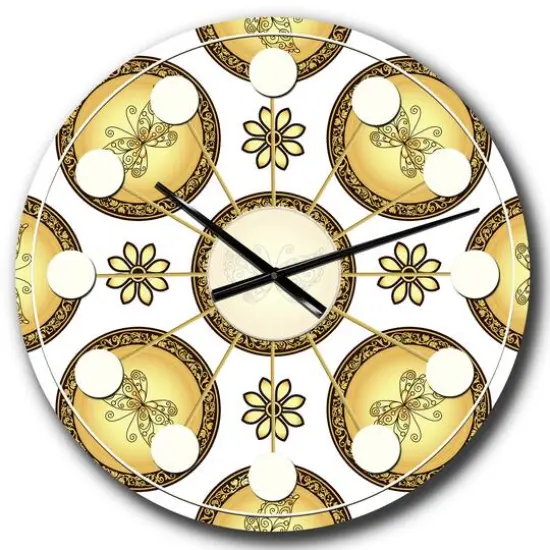 Designart 'Gold And Browne Pattern With Gradient Vintage Circles Mid-Century Modern Wall Clock {1}