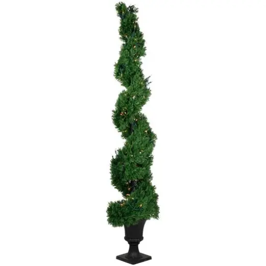 5.5ft. Pre-Lit Artificial Cedar Spiral Topiary Tree in Urn Style Pot, Clear Lights {6}