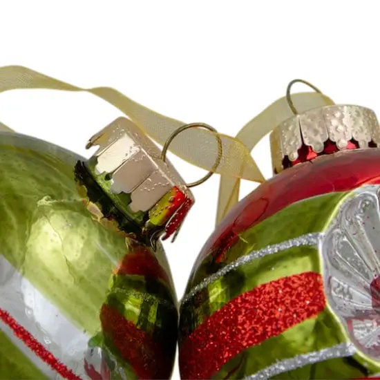 6ct. Silver & Red 2-Finish Retro Reflector Christmas Glass Ball Ornaments {4}