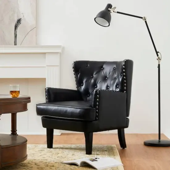 Glitzhome&reg; Modern Leatherette Button-Tufted Accent Armchair Black {4}