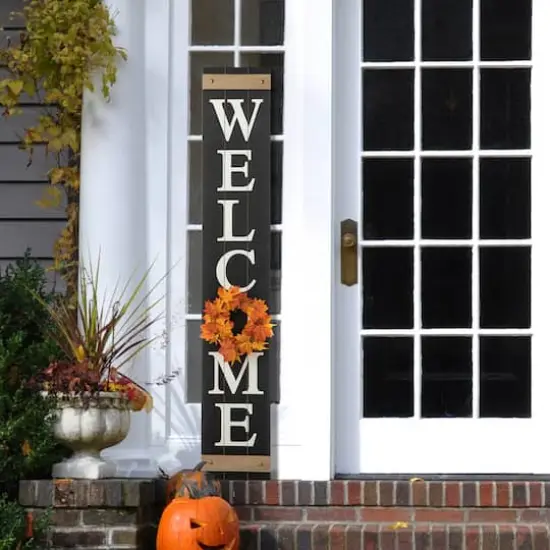 Glitzhome® 5ft. Welcome Wood Porch Sign with 4 Changeable Wreaths {4}