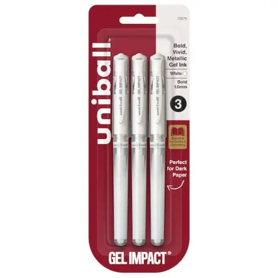 uniball&trade; GEL IMPACT 1mm White Gel Pens, 3ct. {6}