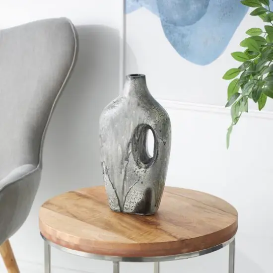 Gray Paper Mache Marble Inspired Decorative Vase with Cutout Handle {3}