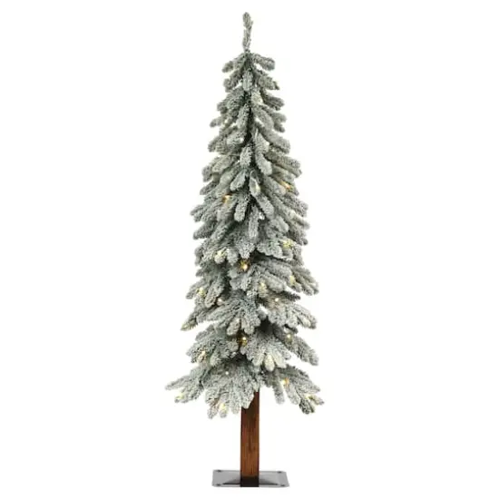 4ft. Pre-Lit Lightly Flocked Artificial Christmas Alpine Tree, Warm White LED Lights {1}