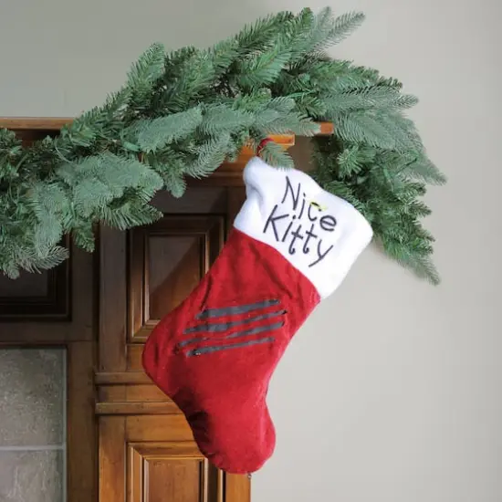 19" Embroidered "Nice Kitty" Christmas Stocking {6}
