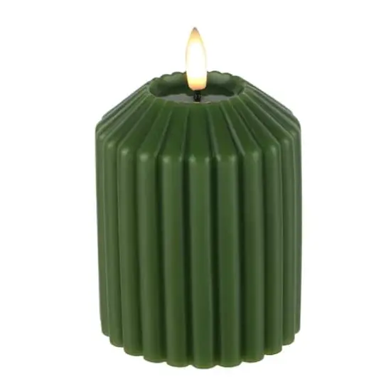4" Ribbed Wax LED Pillar Candle by Ashland&reg; Green {3}