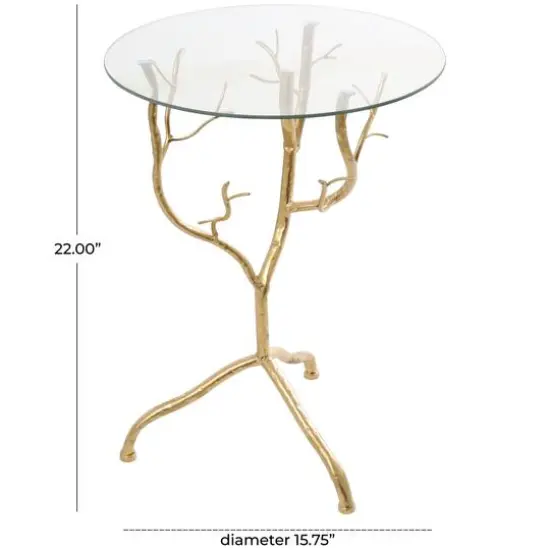 22" Metal Branch Accent Table with Glass Top Gold {7}