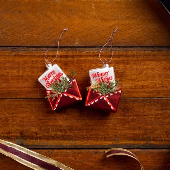 12ct. 5" Glittered Glass Santa Letter Ornament Set {4}