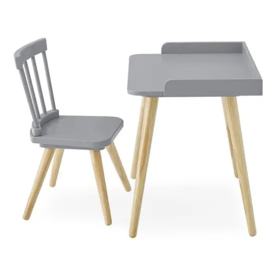 Delta Children Gray & Natural Essex Desk & Chair Set {4}