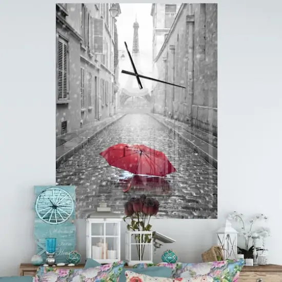 Designart 'Eiffel View From Paris Street French Country Rectangular Wall Clock {3}