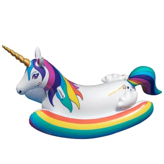 Swim Central 86" Inflatable Rainbow Unicorn Rocker Swimming Pool Float {1}