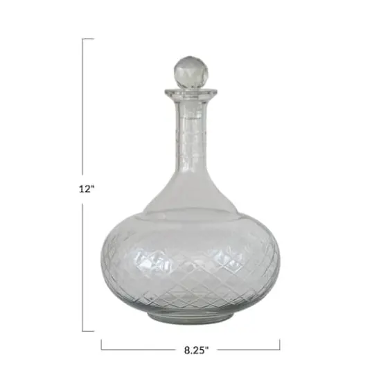 Hello Honey&reg; 12oz. Clear Round Reclaimed Etched Glass Decanter with Tall Neck {3}
