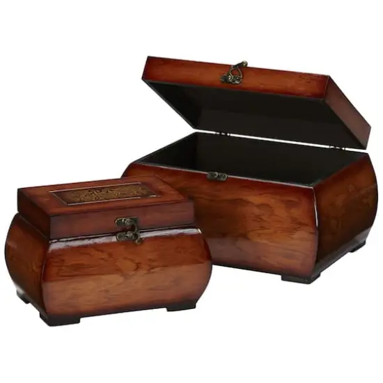 Brown Decorative Lacquered Wood Chests Set {3}