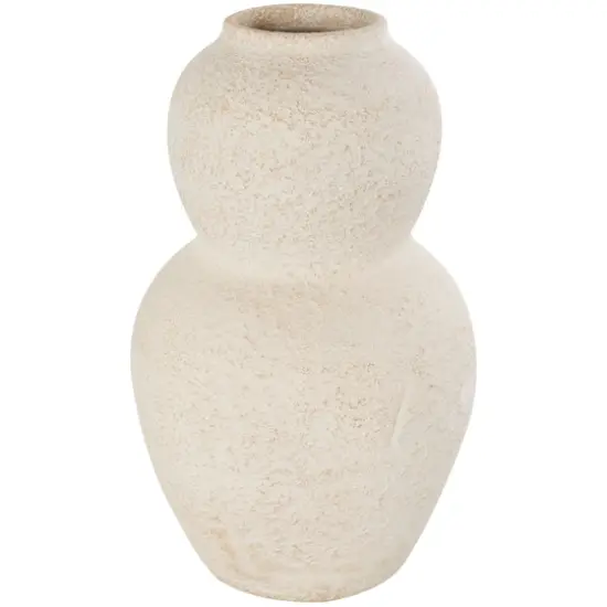 15" Cream Ceramic Hourglass Textured Vase {1}