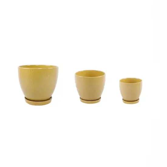 Flora Bunda&reg; Mustard Hiero Ceramic Pot On Saucer Set, 3ct. {1}