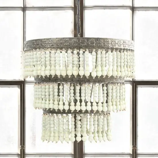 Hello Honey® 21.3" 3-Tier Round Metal Chandelier With 3 Lights & Hanging Wood Beads {4}