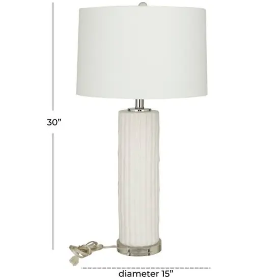 White Ceramic Fluted Base Table Lamp with Drum Shade 15" x 15" x 30" {8}