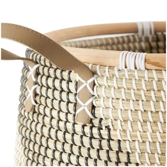 Brown Round Seagrass Handmade Striped Storage Basket Set {5}