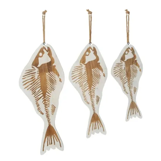 Set of 3 White Wood Coastal Fish Wall Decor, 22", 26", 30" {1}
