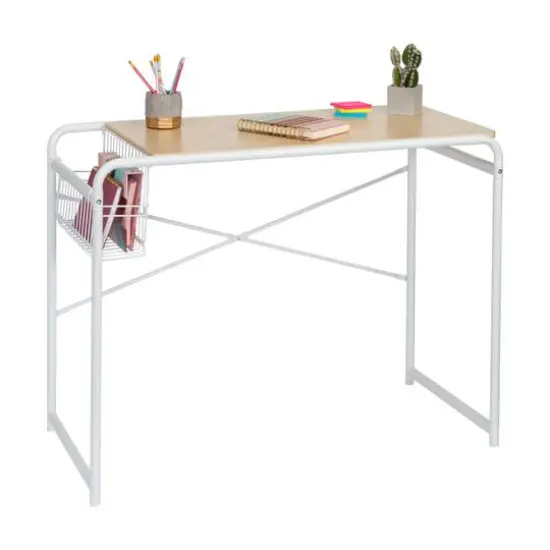 Honey Can Do White Home Office Computer Desk With Side Basket {3}