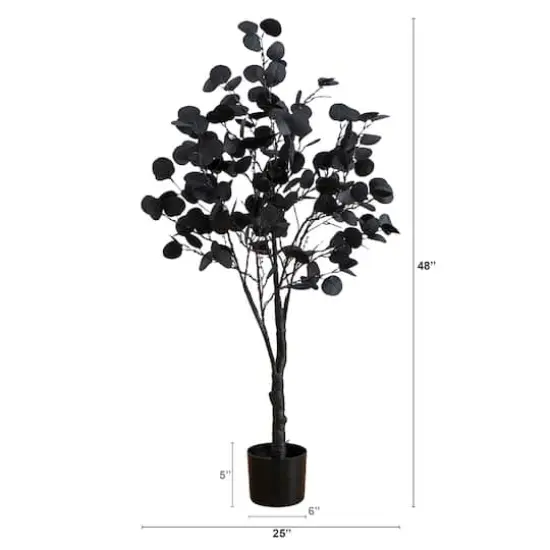 4ft. Pre-Lit Artificial Halloween Black Eucalyptus Tree with 160 Orange & Purple LED Lights {3}