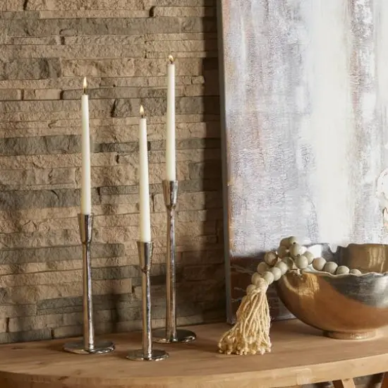 Silver Aluminum Tapered Candle Holder Set {7}