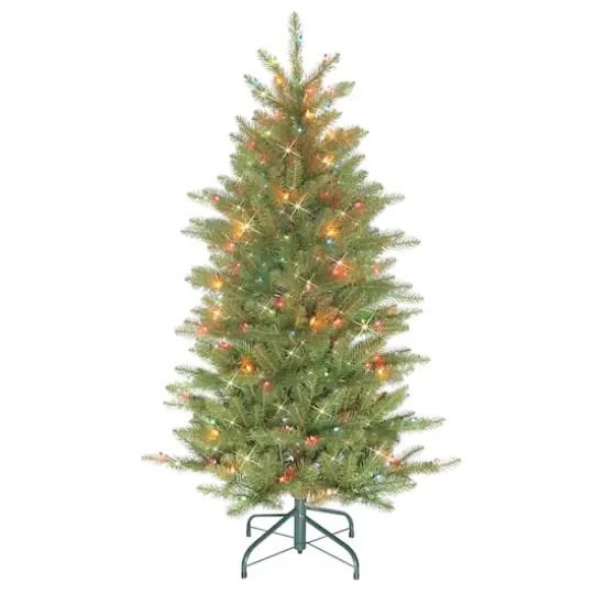 4.5ft. Pre-Lit Slim Fraser Fir Artificial Christmas Tree, Multicolor Lights {1}