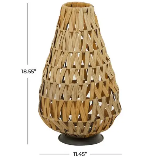 19" Light Brown Plastic Rattan Handmade Candle Lantern with Wrapped Zig Zag Design {7}