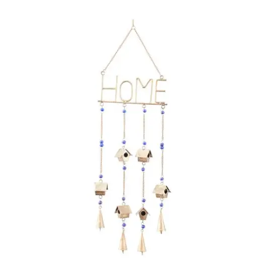 Gold Colored Mini Birdhouses Metal Traditional Home Windchime {1}