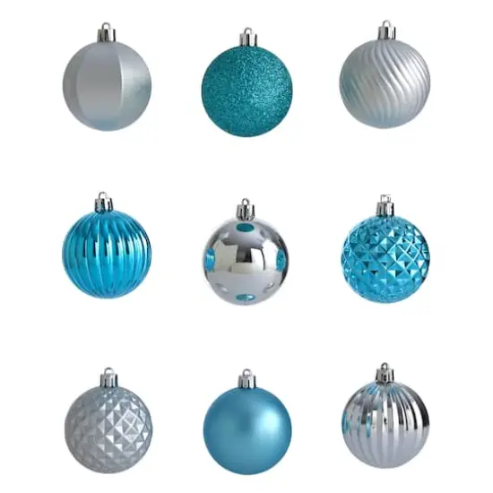 101ct. 2" Blue & Silver Shatterproof Ball Ornaments {4}