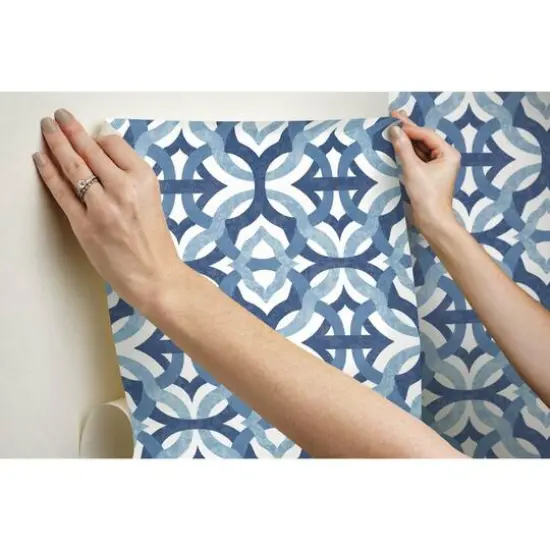 RoomMates Tipton Peel & Stick Wallpaper Blue and White {10}